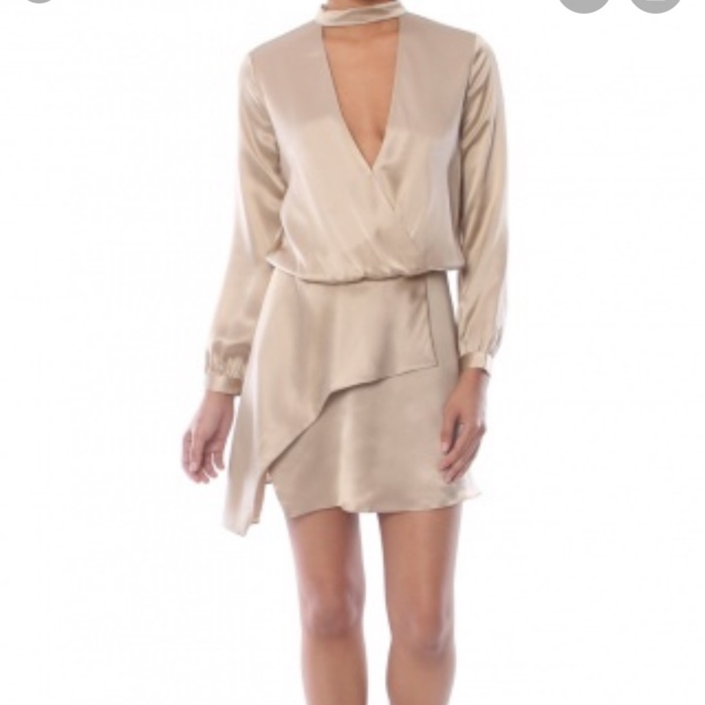 Michelle Mason Rose Gold Silk Mini Dress